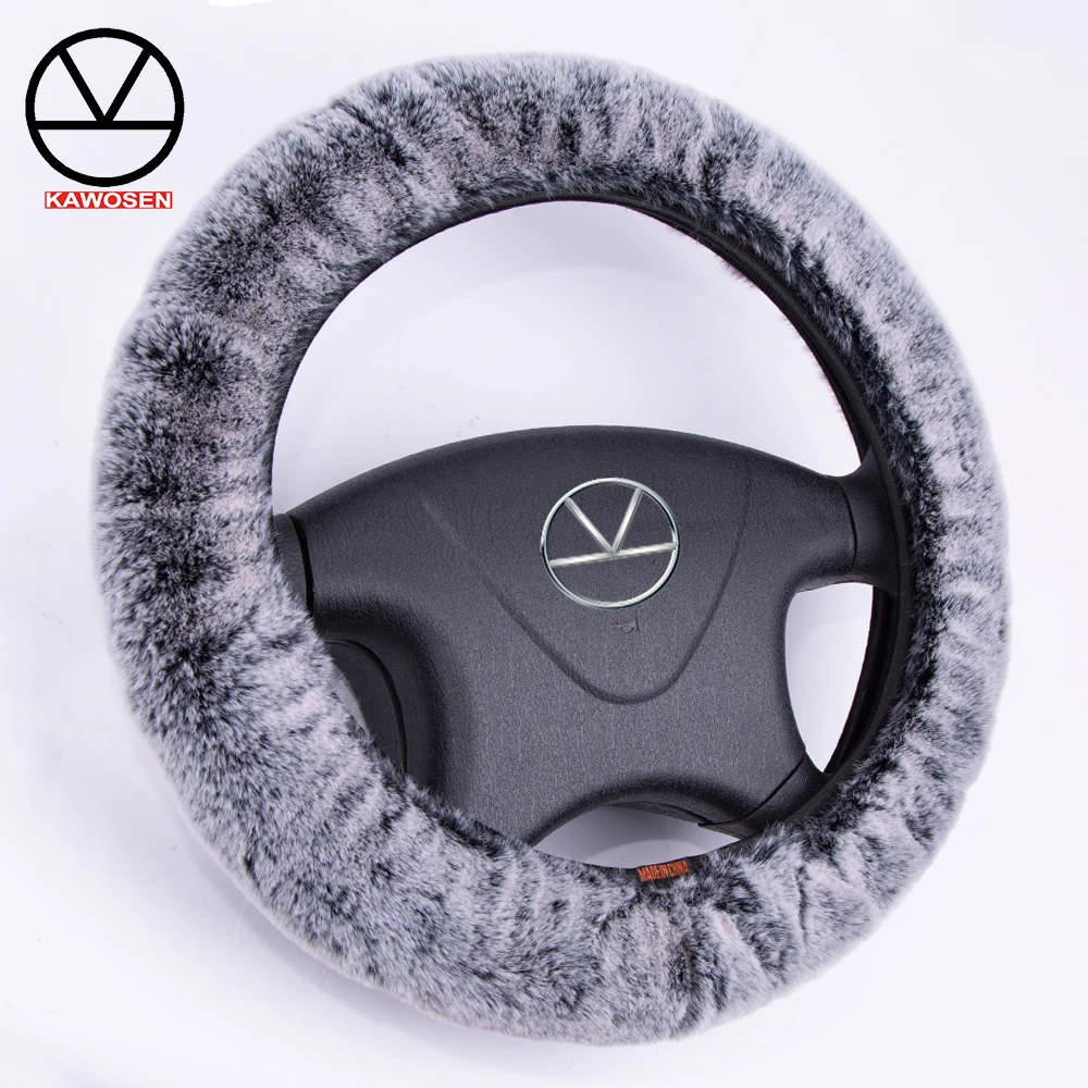 KAWOSEN Universal Faux Rabbit Fur Steering Wheel Cover, Cute Warm Plush