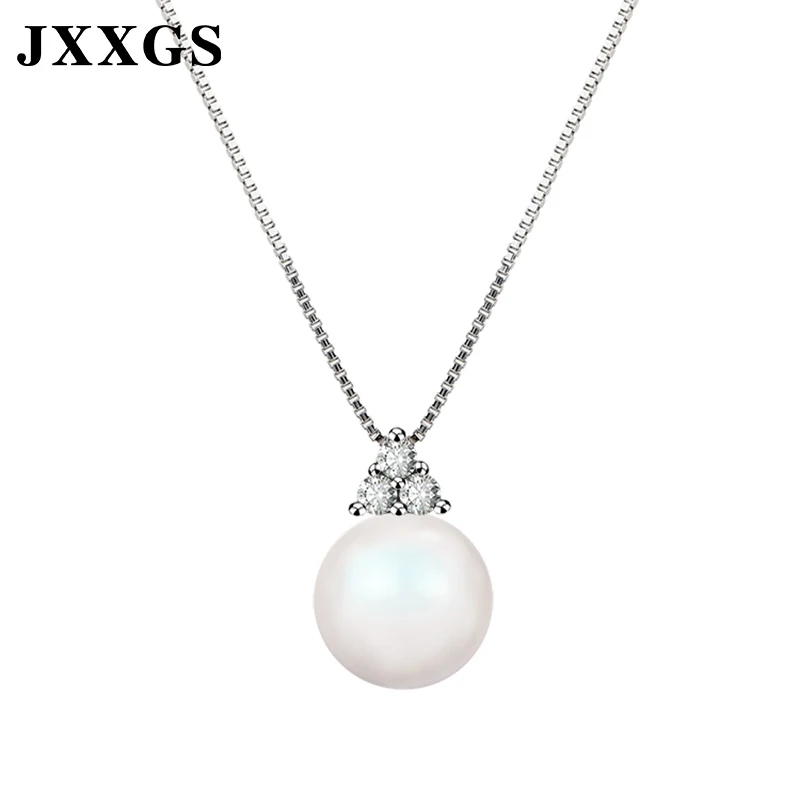 

JXXGS Pearl Pendant With Cubic Zirconic Pure 925 Sterling Silver Chain Necklace Anniversary Gift Wedding For Women Fine Jewelry