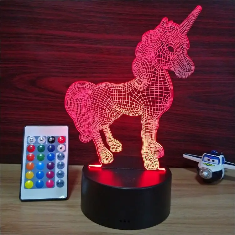 

Holiday decoration 3D Unicorn RGB LED Night lamp with remote controller in desk