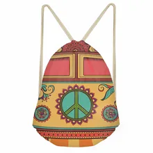 ThiKin Hippie Van Pattern Casual Drawstring Bag Girls Boys Backpacks For Teenagers School Shoulder Bag Travel Storage Pouch