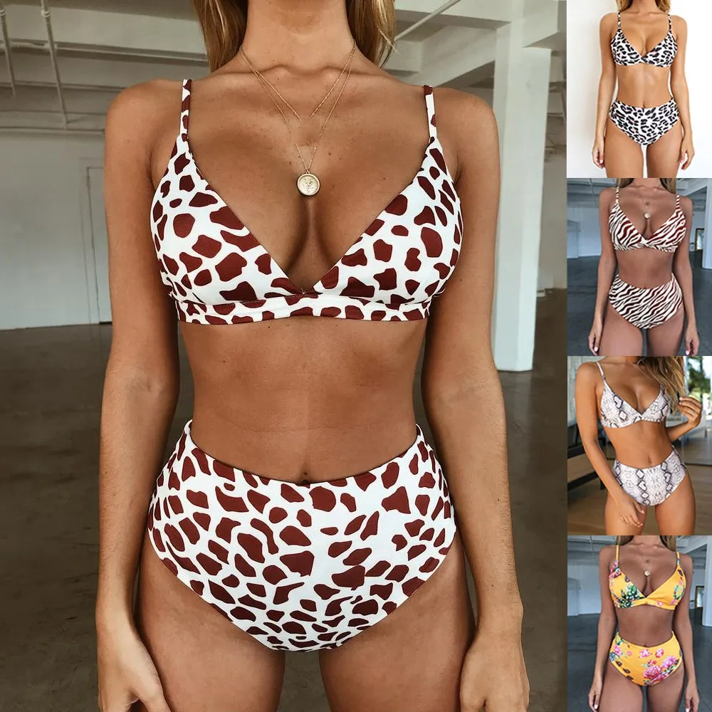 

Summer Swimsuit Women Sexy Bikini Snake Leopard Zebra Print Coffee Gray Swimwear Two Pieces Padded High Waist Beach Bathing Suit