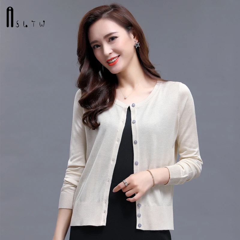 

ASLTW Cardigan Sweater 2019 Spring Thin Lady's Sweater Long Sleeve Single Breasted Solid Casual New Short Women's Sweater