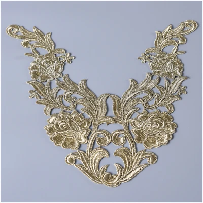 

Free Shipping 10Pairs Gold Lace Applique Flower Motif Venise Mirror Lace Patch Wedding Dress Garment DIY Accessories