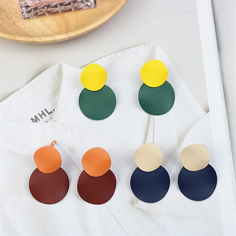 

Korean Vintage Solid Matte Round Geometric Simple INS Woman Girls Stud Dangle Drop Earrings Fashion Jewelry-LAF