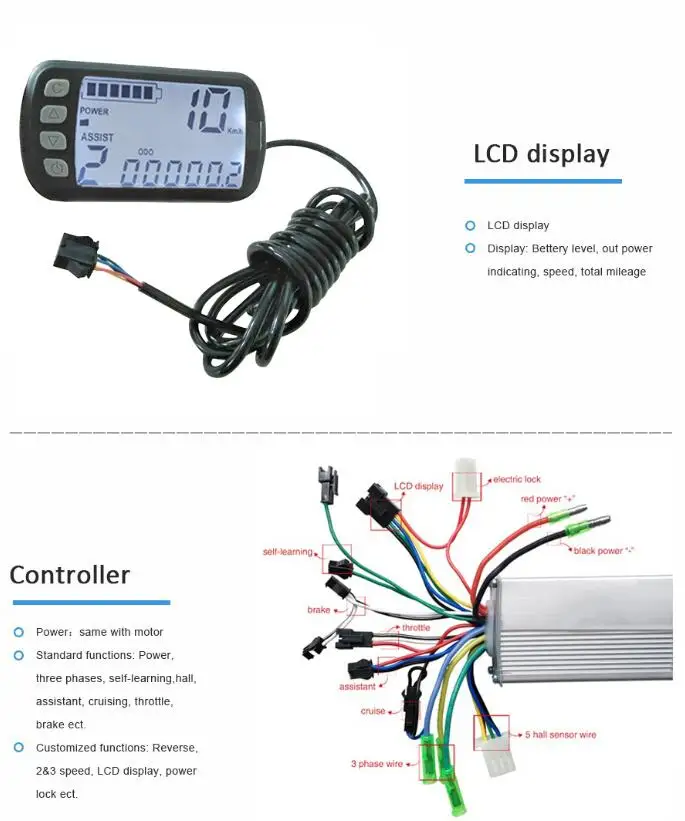 Электрический велосипед 36V48V24V 250 Вт 500 Вт 1000 Вт контроллер электрического велосипеда синусоидальный стабильный светодиодный ЖК-дисплей бесщеточный контроллер электровелосипеда