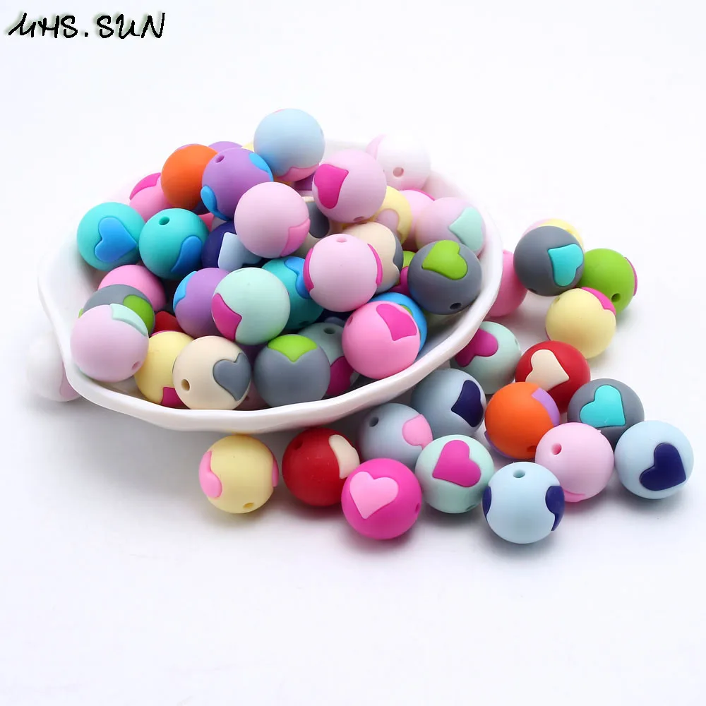 SL261 (5),$5.85-10pc,$17.4-30pc,$25-50pc.Silicone Beads Round Safe Teething Teether Baby DIY Toy Chewing Loose Beads With Heart For Necklace Pacifier Clip 10pcsJPG