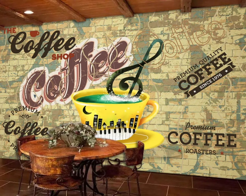 Free Shipping Cafe Bar Theme Background Wall 3D Custom Restaurant Decoration Wallpapers Cheap