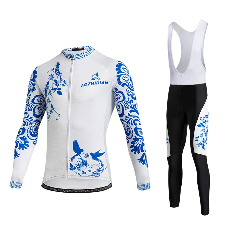 

2019 summer cycling jersey bib pants set cycle clothing sets men women bike suit long sleeve blue white high quality polyester