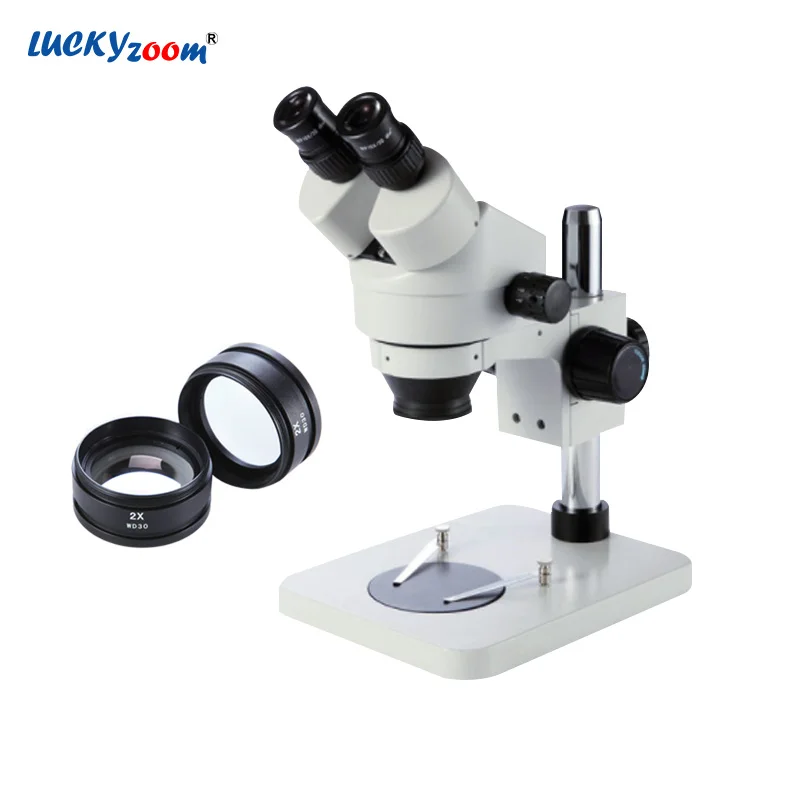 

Luckyzoom 7X-90X Table Pillar Stand Binocular Stereo Zoom Microscope Industrial PCB Inspection Microscopio 2X Objective Lens