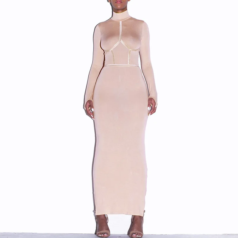 high neck bodycon maxi dress