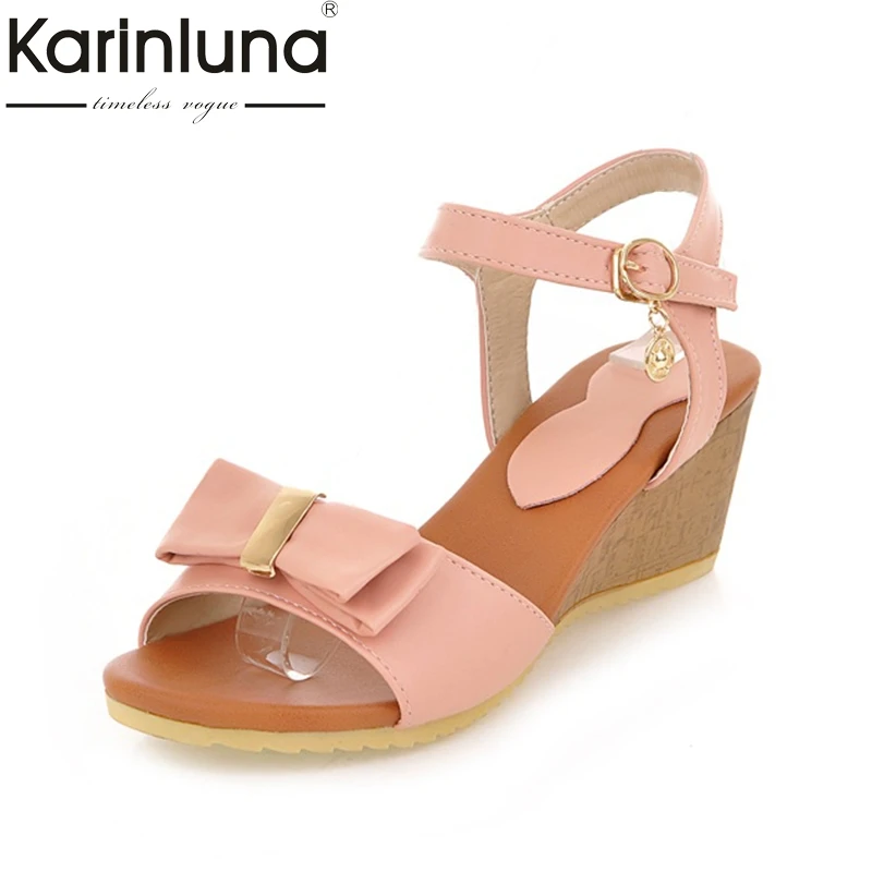 

KarinLuna Good Quality Wholesale Sweet Bow Wedges Heels Women Shoes Summer Sandals Comfortable Woman Shoes