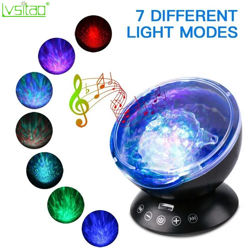 

Ocean Wave Projector lamp USB Remote Music speaker Night Light 7 color rotate Novelty gifts children bedroom sleeping table lamp