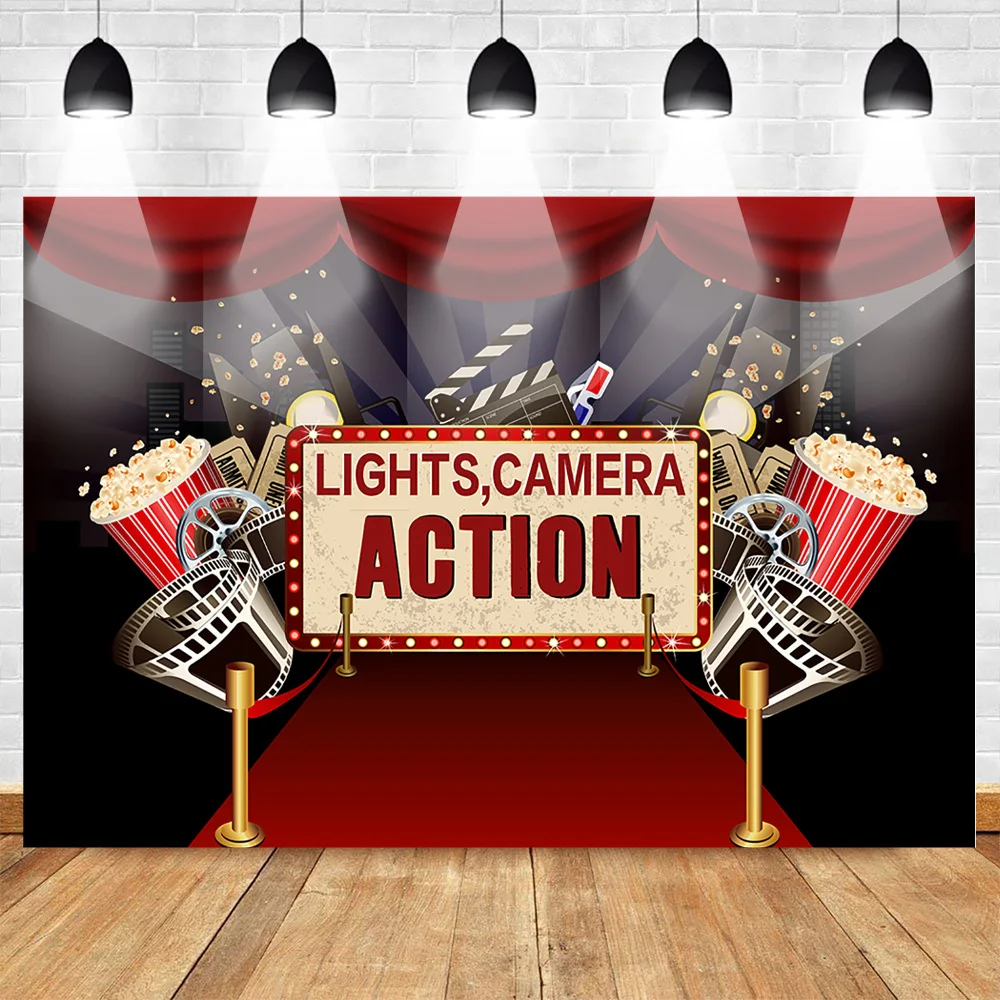 Film Action Photographie Decors Pop Corn Tapis Rouge Rideau Fete D Anniversaire Photo Fond Banniere Fournitures Accessoires Decoration Aliexpress