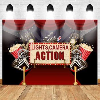 

Movie Action Photography Backdrops Popcorn Red Carpet Curtain Birthday Party Photo Background Banner Supplies Props Decoration