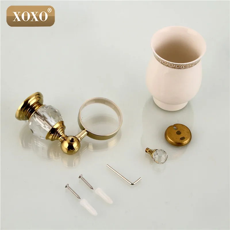 XOXO Золотой Кристалл+ латунь+ стеклянные аксессуары для ванной комнаты одиночные подстаканники, держатели для зубных щеток 12084GS