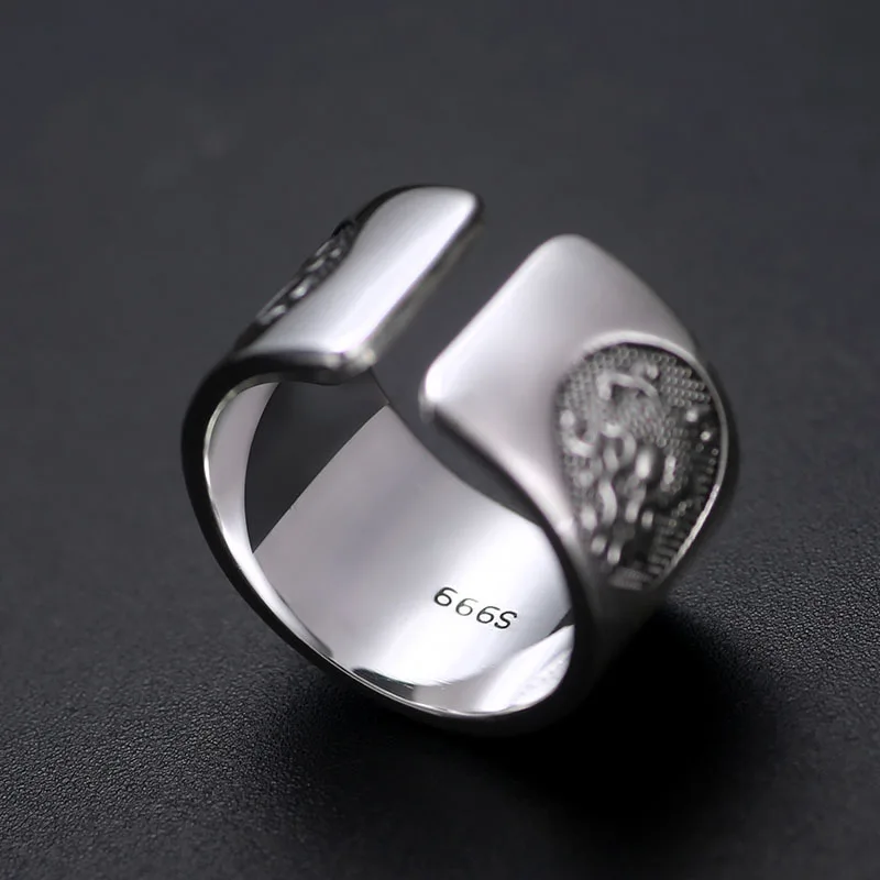 Zabra чистого серебра 999 Регулируемый Кольца для Для мужчин Винтаж китайский четыре Mythic животного личности серебряное кольцо женских украшений