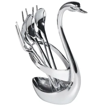 

Creative Stainless Steel Storage Rack Multi-Function Home Kitchen Swan Seat Small Fork Home Fruit Sign Cake Fork Storage Rack