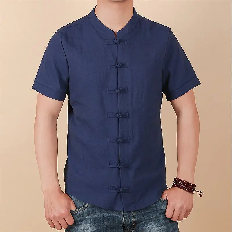 Китайская мужская одежда Мужская рубашка модный тренд хлопок лен Camisa Masculina Повседневная приталенная рубашка с коротким рукавом 6XL