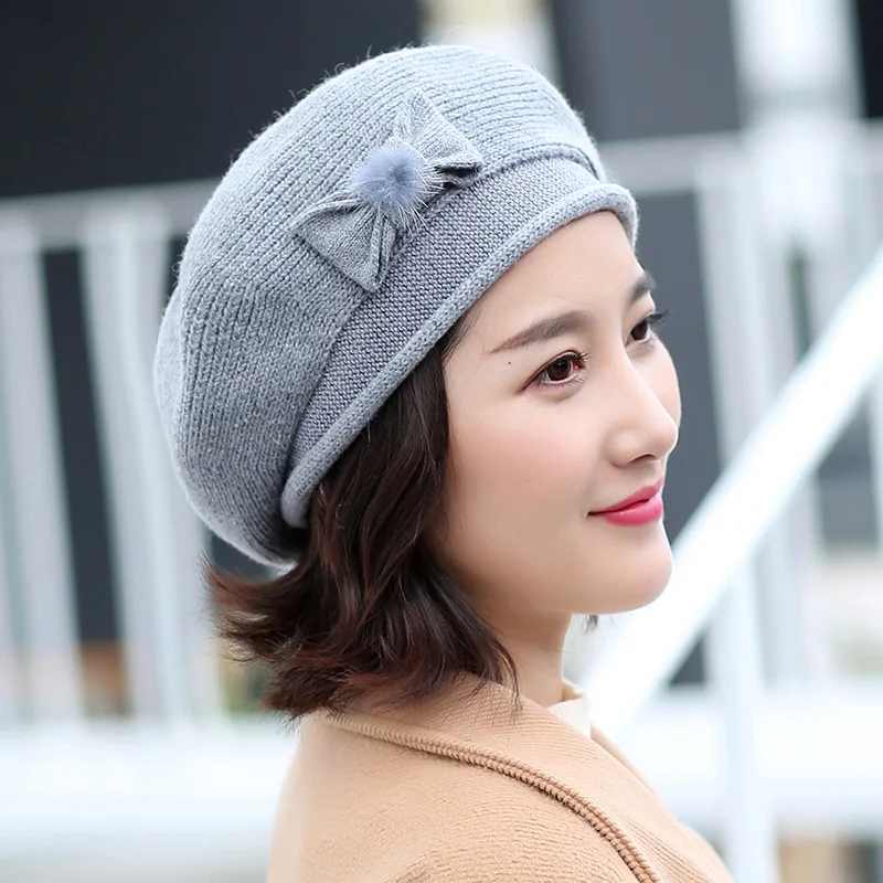 Ladychili Autumn Winter Beanie Hat For Women Soft Knit Cap with Bow
