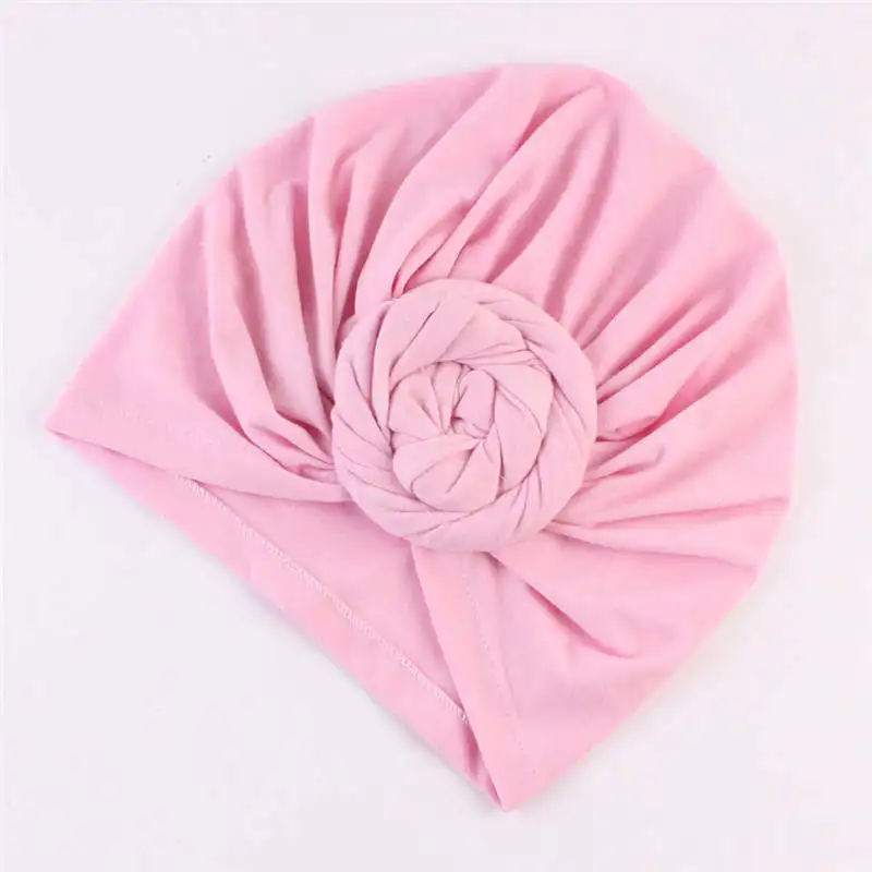 Indian Headscarf Hat Cotton Crinkle Hijab Caps Mom and Baby Solid Donut Head Wrap Hats Inner Turban Bonnet Parent-Child - Цвет: Adult Pink