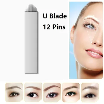 

100pcs White 12 Pin U Shape Permanent Makeup Eyebrow Manual Tattoo Single Package Blade 3D Embroidery Free Ship