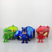 3pcs 3.5 doll with 6-7 inch car Characters Catboy Gekko Cloak Action Figure freddy Toys Boy Gift Plastic Mask brinquedos