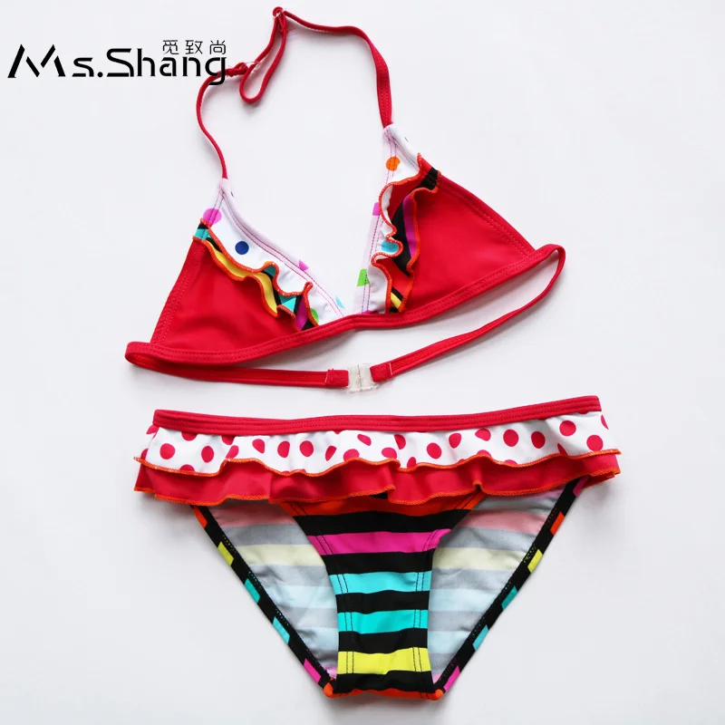 

6-16 Years Girl Swimsuit Kids Children Swimwear 2019 New Baby Girl Bikini Dot Striped Child Bathing Suit Red Girl Swimming Suit