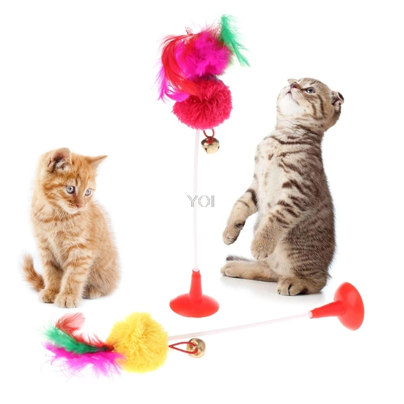 Игрушки для котов перо мяч игрушка на присосках с колокольчиком смешные игры кошка котята, домашние питомцы тизер