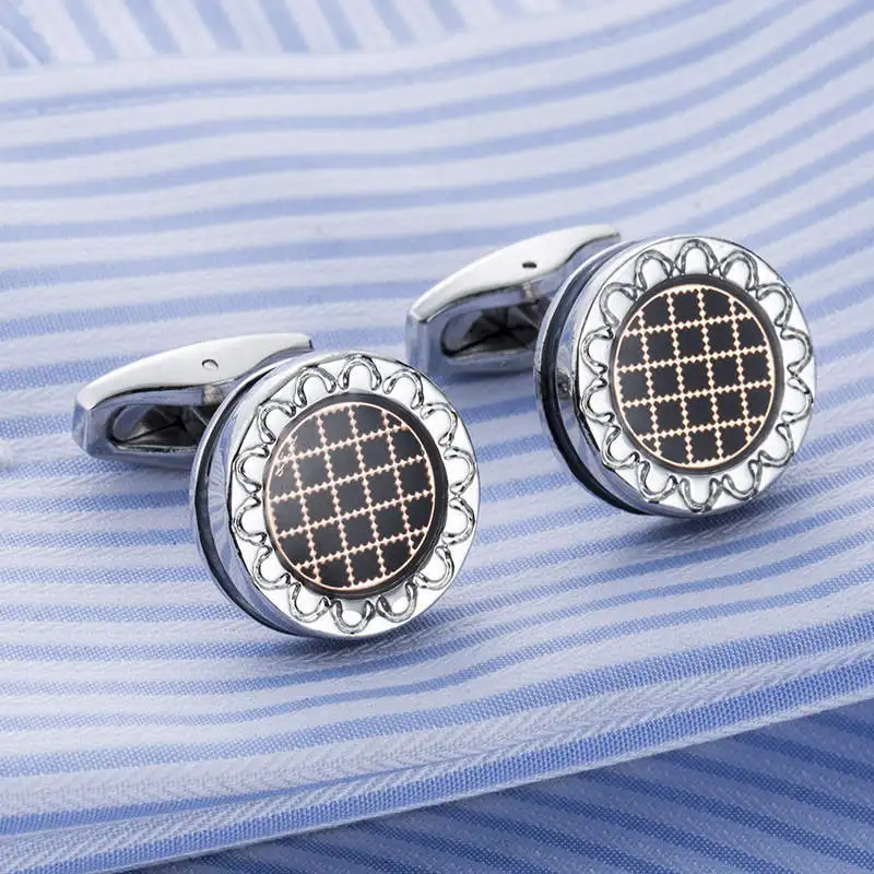 New Style Fashion Silver Wedding Cufflink Flower Round Men's Cuff links
