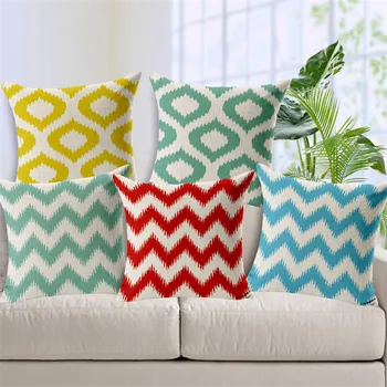 

Customized Yellow Geometric Chevron Ikat Tribal Patterns Cushion Case Art Pillow Covers Seats 18X18 Linen Houseware Almofada