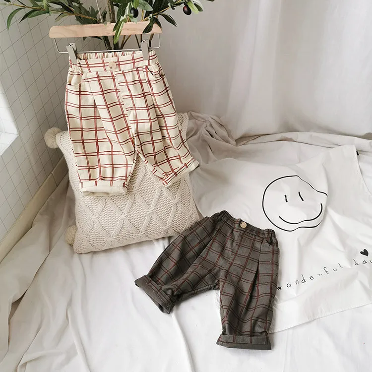 

2019 New Stylish Girls Boys Plaid Pants Cotton Autumn Kids Long Pants 1-6 years