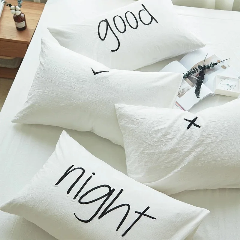 

rectangle 74*48cm simple white good night Embroidered Pillow Case Cotton envelope words embroidery pillowcase bed pillow cover