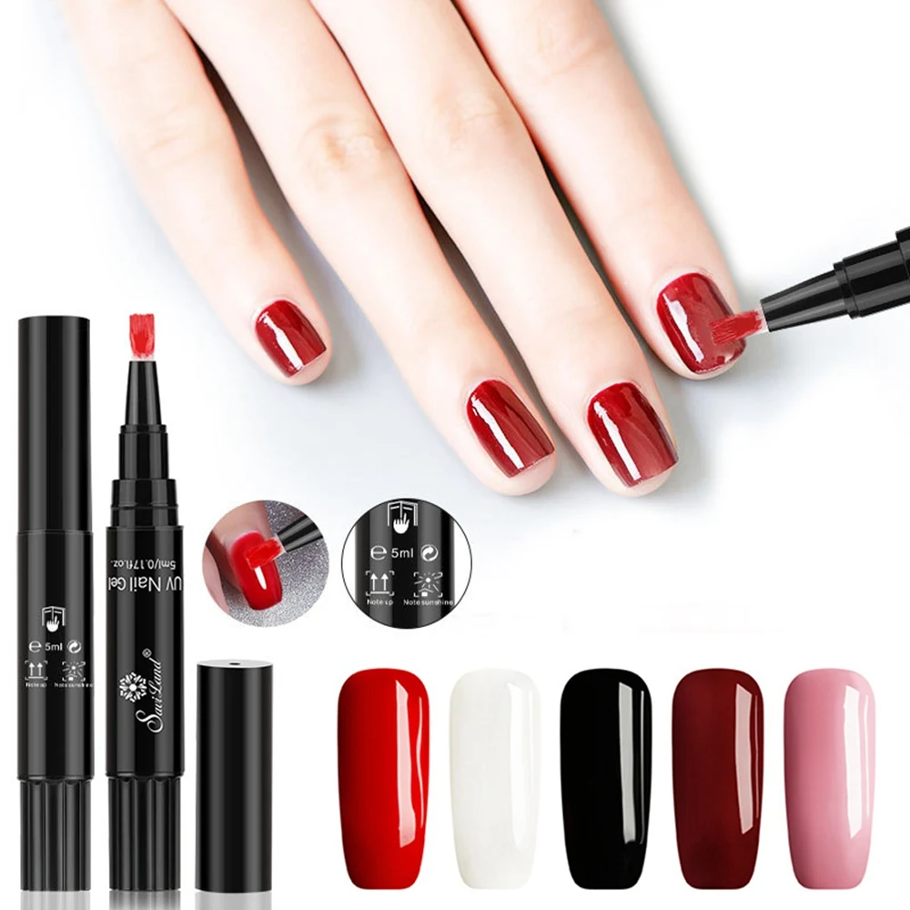 

3 In 1 One Step Gel Convenient 5Colors Gel Nail Varnish Pen Newest Glitter Primer Top Base Coat Nail Polish Dawdler Nail Art