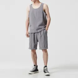 3 цвета Для мужчин летние комплекты из 2 предметов (жилет + Шорты) Мужской сплошной Цвет Японии Стиль футболка без рукавов Футболка vest