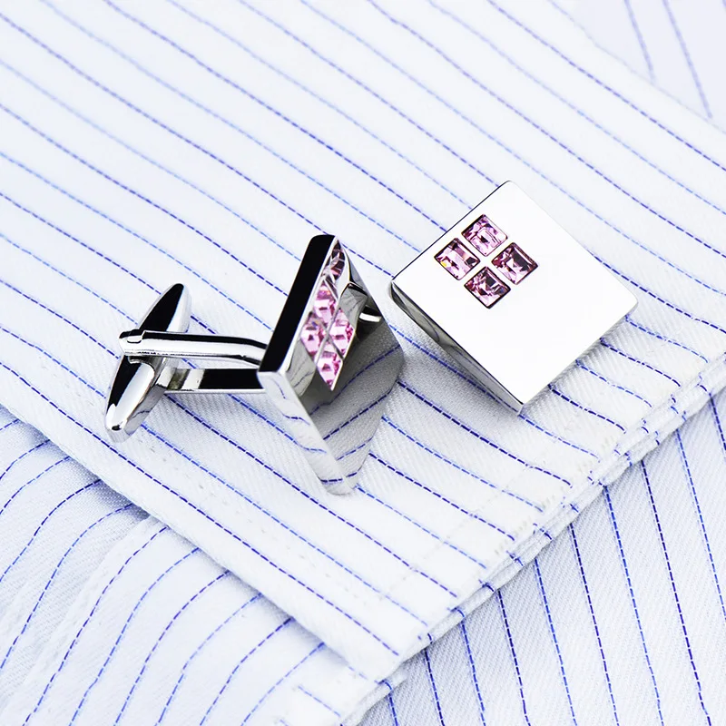 

Bridegroom Wedding Party Business Men French Shirts Cuff Links Rose Pink Crystal Zircon Cufflinks Silvery Cufflink With Gift Bag