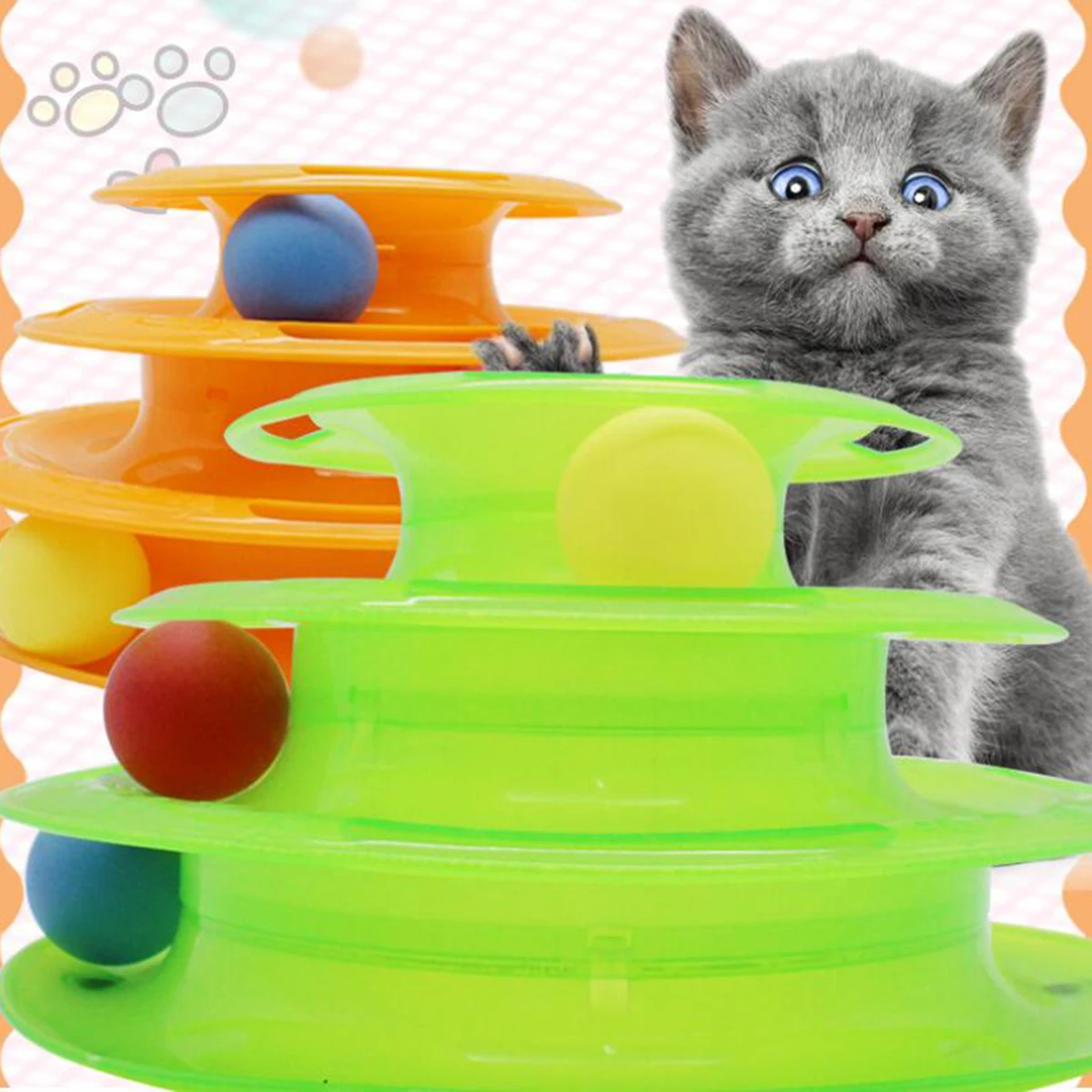 Забавная игрушечная кошка 3 уровня треков двусторонний мяч игрушка питомец котенок игровой диск для развлечения и развлечений
