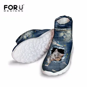 

FORUDESIGNS Cat Printed Women Winter Ankle Boots Lightweight Lady Snow Warm Walking Shoes Men Platform Boots Outdoor Waterproof