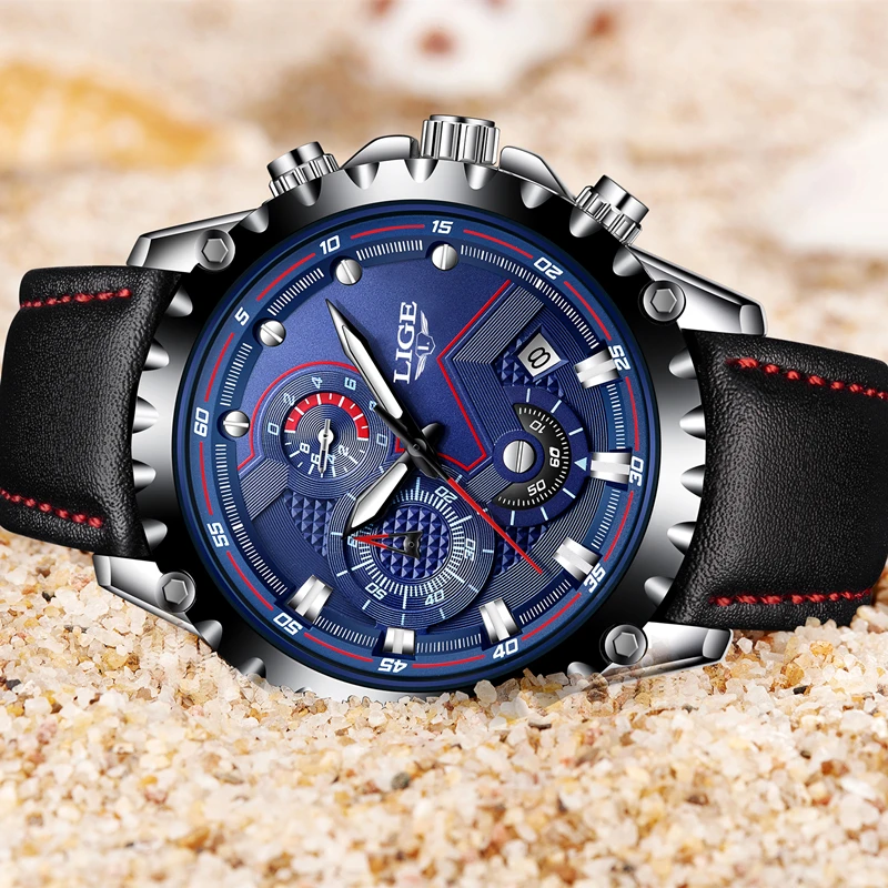 LIGE Watch Men Fashion Sport Quartz Watch Mens Watches Top Brand Luxury Waterproof Military Leather Date Clock Relogio Masculino