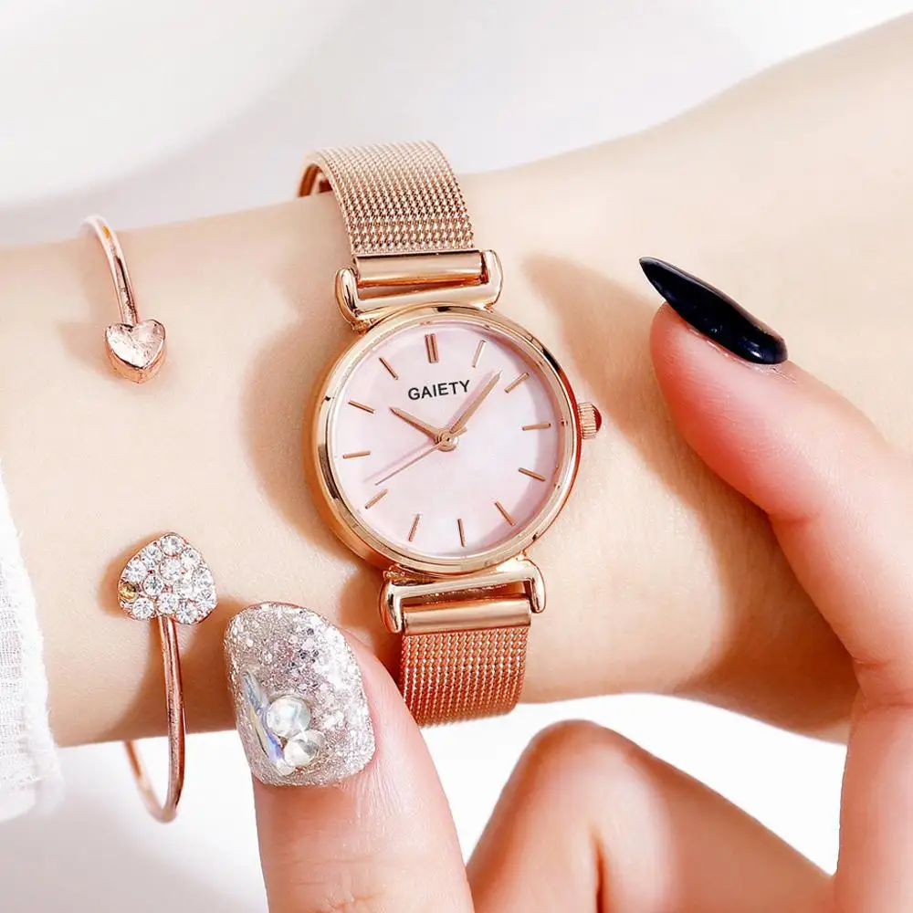 

Luxury Women Watches 2019 Rose Gold Marble Pink Dial Watch Minimalist Style Ladies Quartz Wristwatches relogio feminino Clock