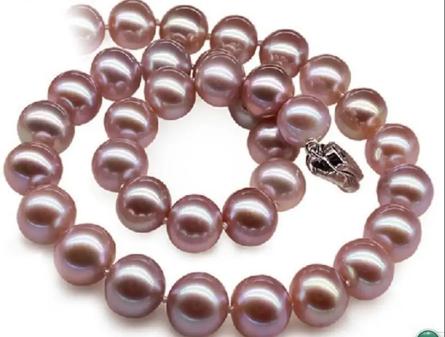 

Free Shipping >>>>11-12mm genuine south seas pink purple pearl necklace 18inch silver clasp