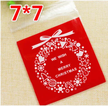 

50PCS 7X7CM 3Colors Christmas Cartoon Cookie&Candy Bag Self-Adhesive Plastic Bags For Biscuits Snack Baking Package Supplies