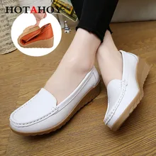 HOTAHOY Frauen Aus Echtem Leder Schuhe Weibliche Schuhe Mädchen Casual Komfort Niedrigen Heels Müßiggänger Krankenschwester Schuhe
