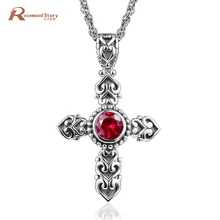 Vitnage-colgante de Plata de Ley 925 con forma de cruz, collar con piedra de laboratorio, colgante de rubí sin definición, para mujeres