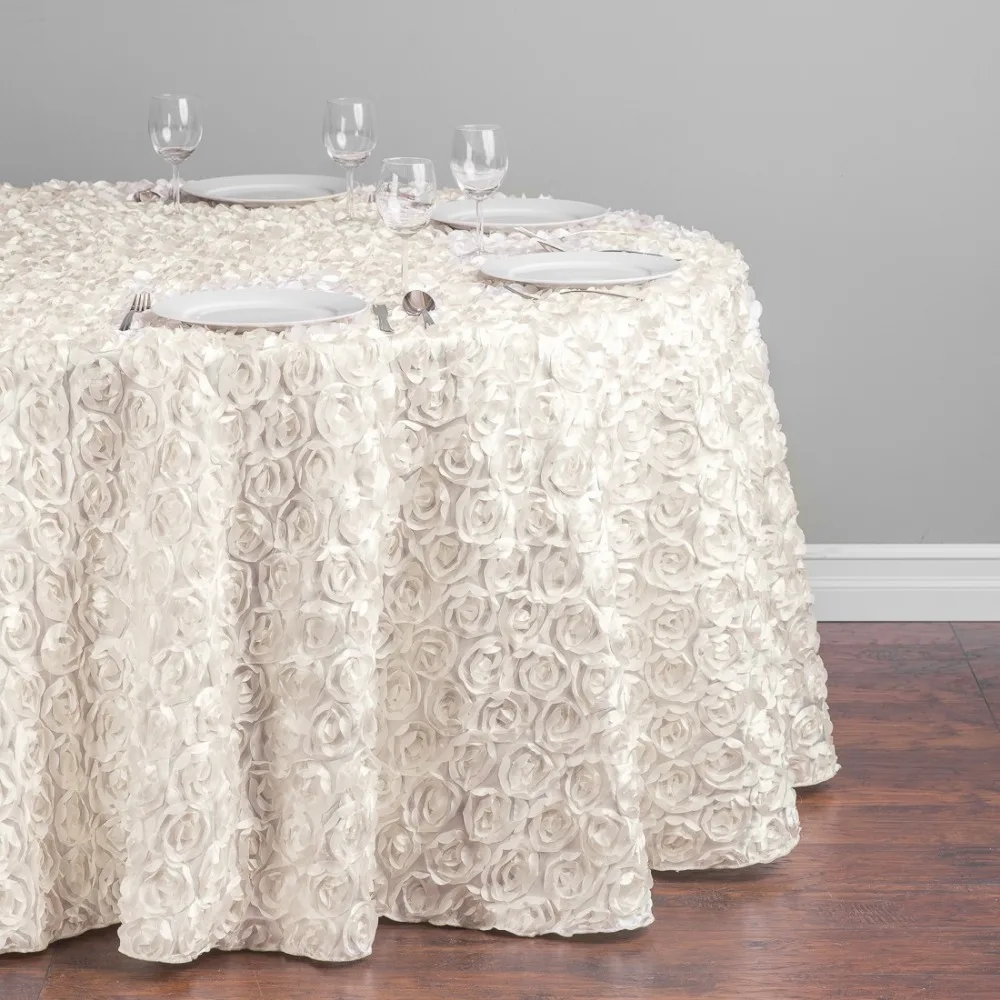 Hk Dhl 118 In Polyester 300cm Round Rosette Satin Feel Tablecloth