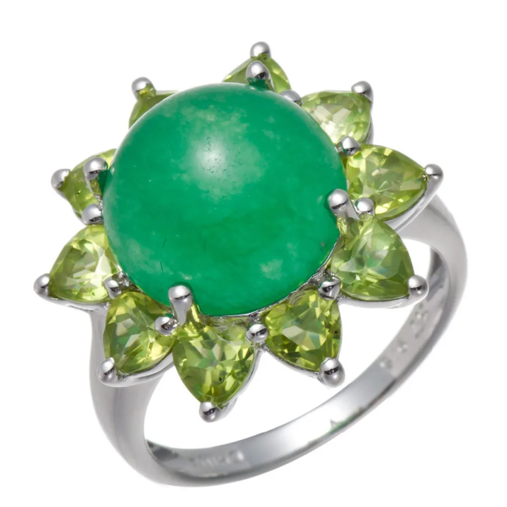 

2001 Green Jade Cabochon & Peridot Solid Ring