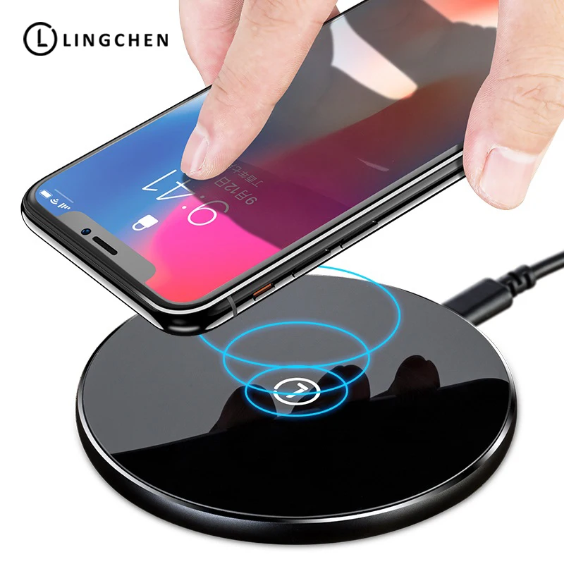 LINGCHEN 10 واط تشى اللاسلكية شاحن سامسونج غالاكسي S8 S9 سريع الشحن اللاسلكي ل فون 8 X XS المحمول شواحن الهواتف الجوال