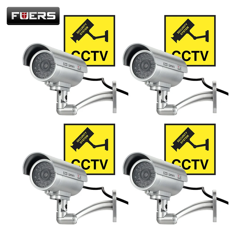 

Fuers 4pcs/Lot Dummy Fake Camera Emulational Camera Fake Surveillance Security CCTV Camera For Home Security Night CAM LED Light