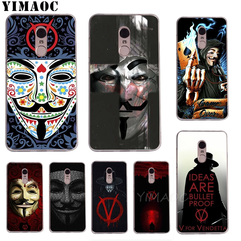 YIMAOC V for Vendetta design Soft TPU Case Xiaomi Redmi 6 4X 5A 4A S2 Note 4 5 Pro Plus Mi 8 9 SE A2 A1 MiX 2S MAX 3 |