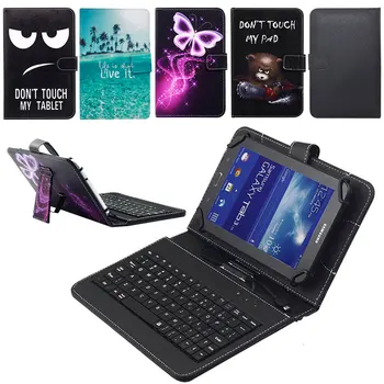 

7'' 8'' Tablet Case With Micro USB Keyboard for Amazon Kindle Fire 7 HD 7 HD 8 Cartoon Print Leather Stand Cover Keyboard Case