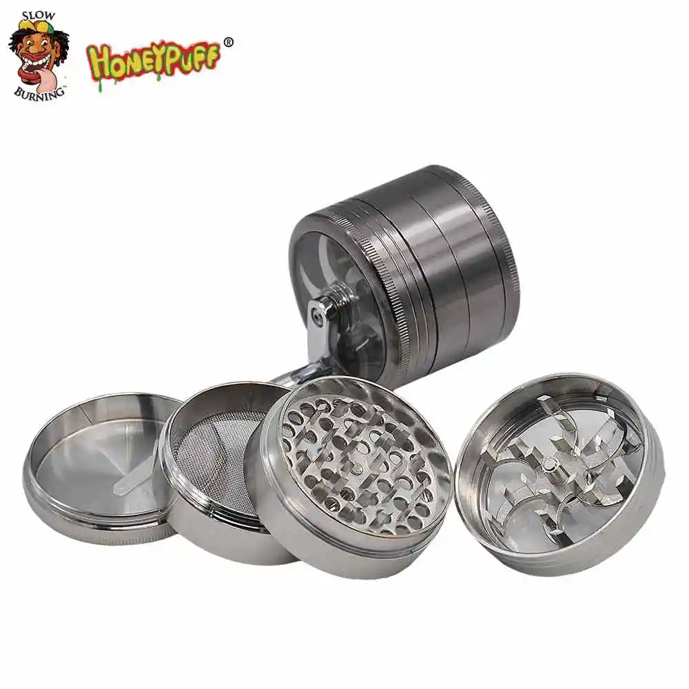 

Dia.63mm/2.48'' 4 Layers Zinc Alloy Herb Hand Crank Metal Herb Grinder Herb Spice Crusher Hand Muller